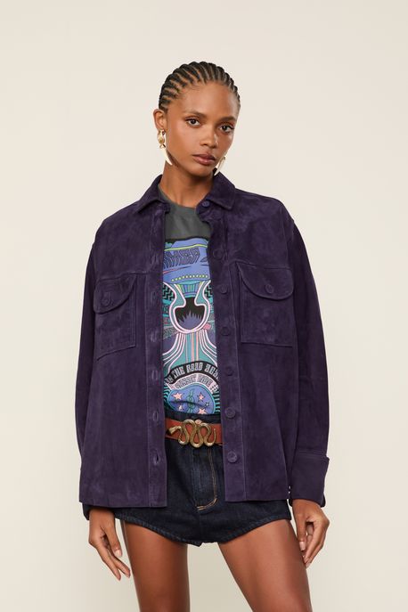 Camisa De Chamois Punho Dobrado Azul Berry - 44