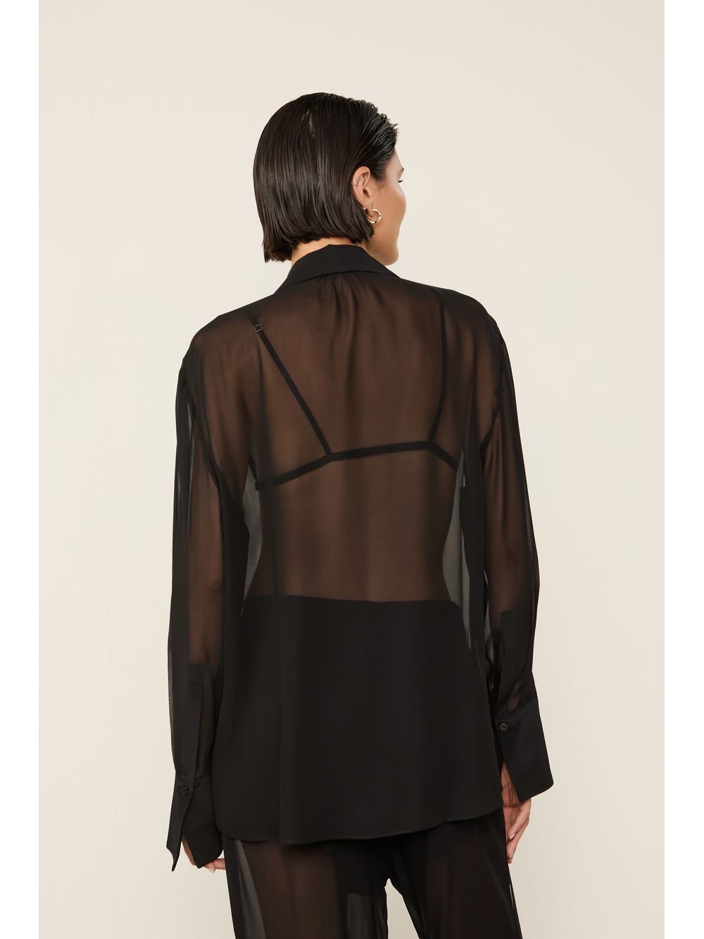 Animale — Camisa De Georgette Preta Manga Longa Com Strass