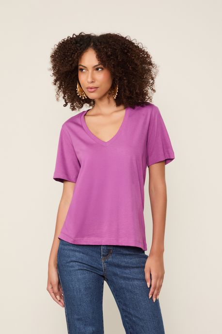T-Shirt De Algodão Pima Decote v Colors Roxo Paisley - P