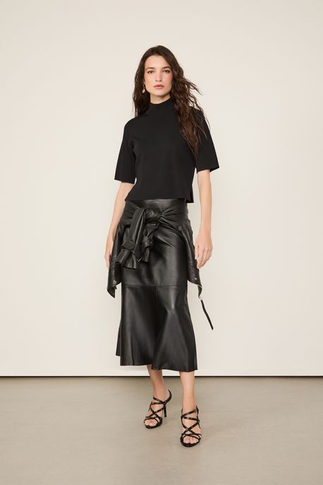 T-Shirt De Tricot Gola Alta Básica Preto - PP