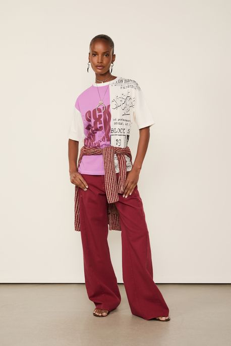 T-Shirt De Malha Fun Off Com Roxo Off White - P