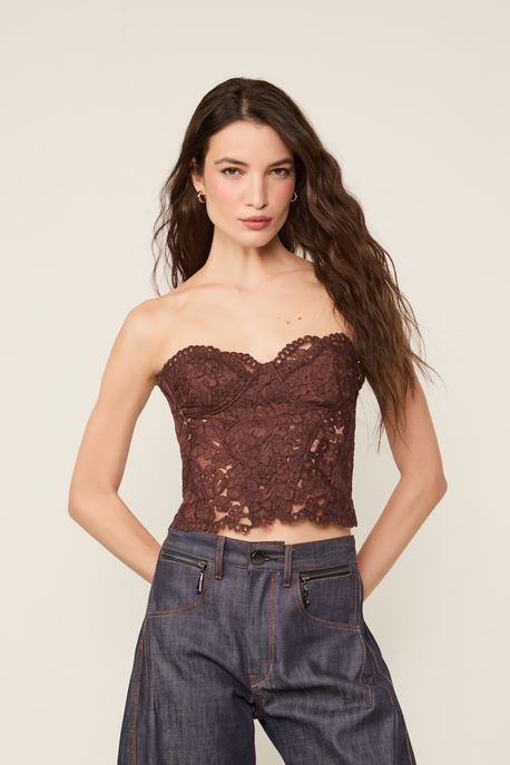 Corset De Renda Midi Marrom Dries Marrom Dries - 38