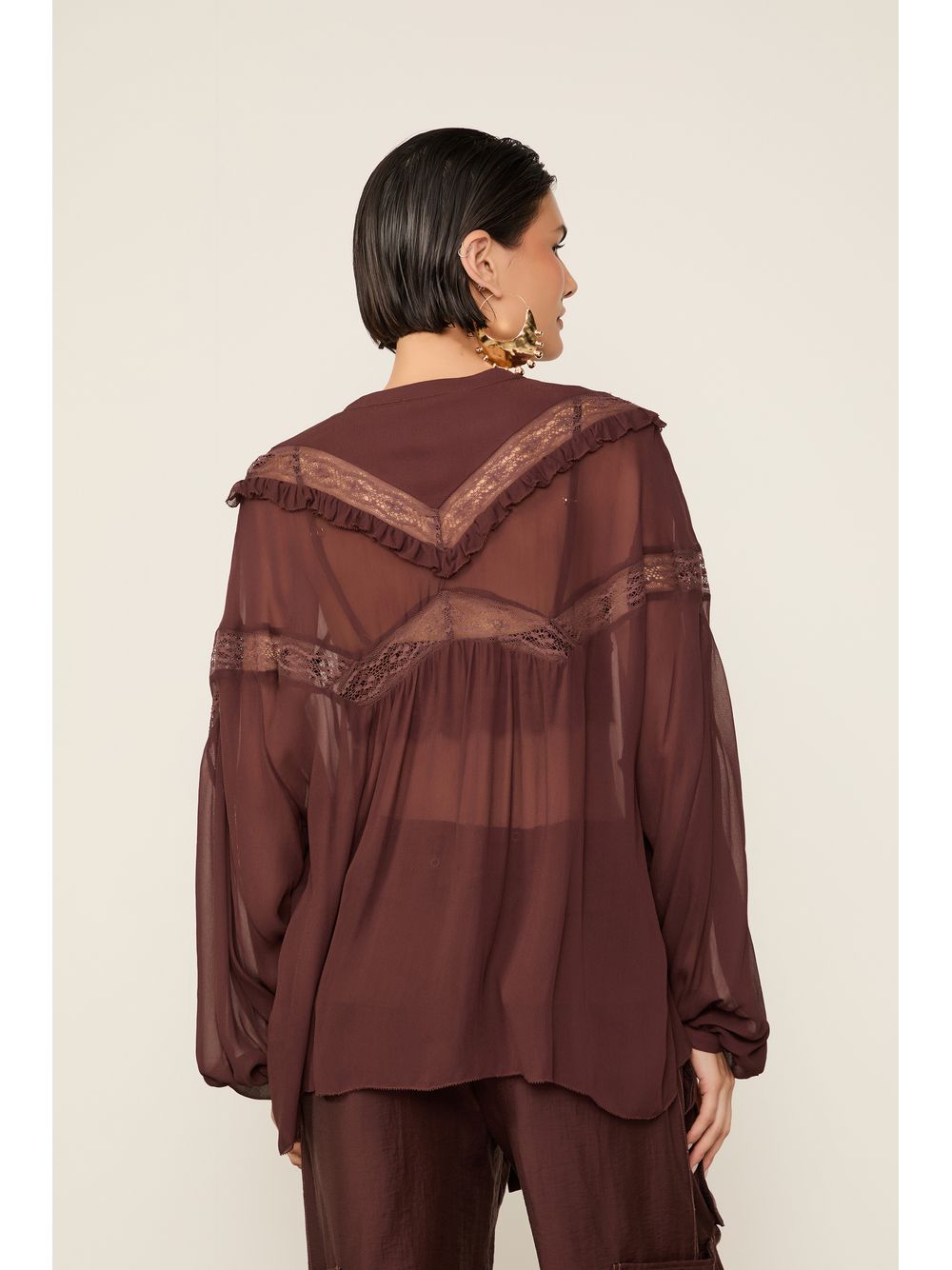 Animale — Bata De Georgette  Marrom Dries Com Entremeios