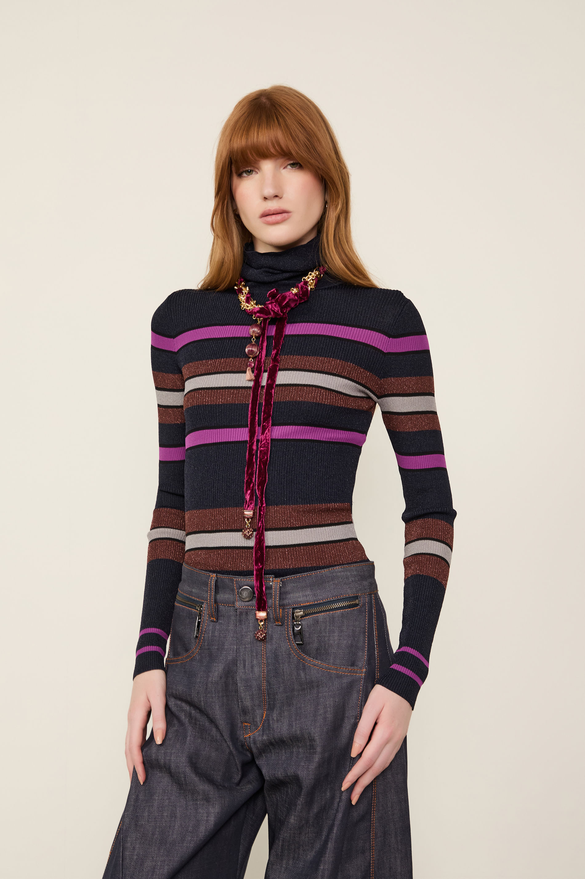 Blusa De Tricot Com Lurex Listras Colors