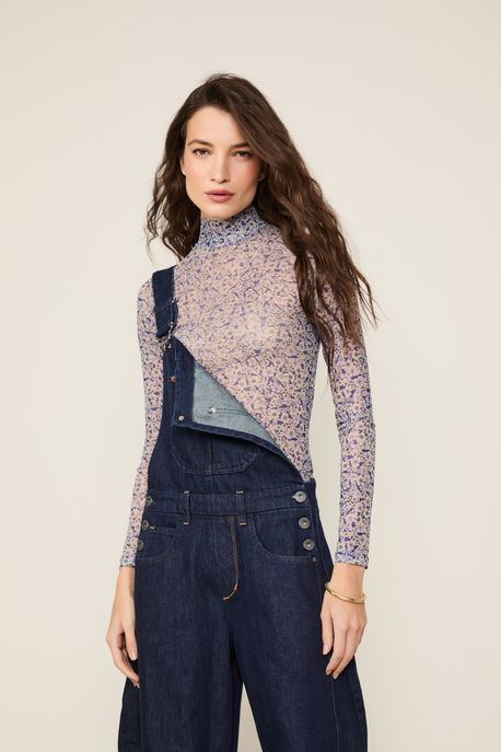 Blusa De Tule Segunda Pele Gola Alta Liberty Est Liberty Pallenberg Azul - P