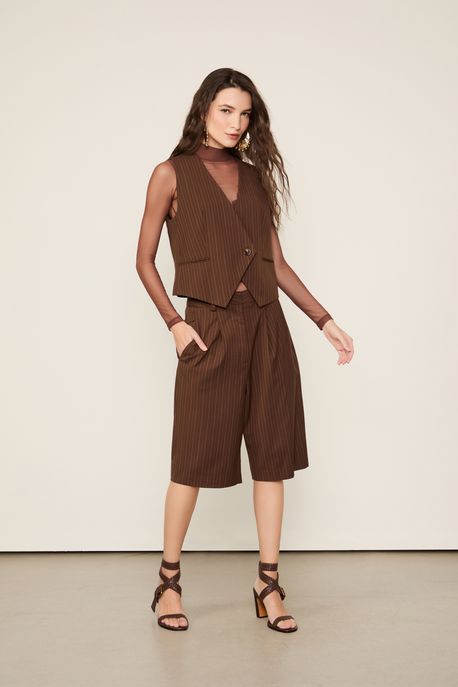 Blusa De Tule Segunda Pele Gola Alta Marrom Marrom Dries - GG