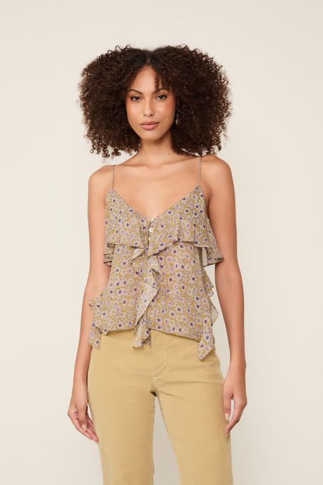 Blusa De Georgette De Alcinha Estampada Babados Est Liberty Pallenberg Color - 40