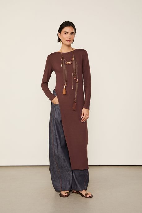 Blusa De Malha Assimétrica Marrom Marrom Dries - P