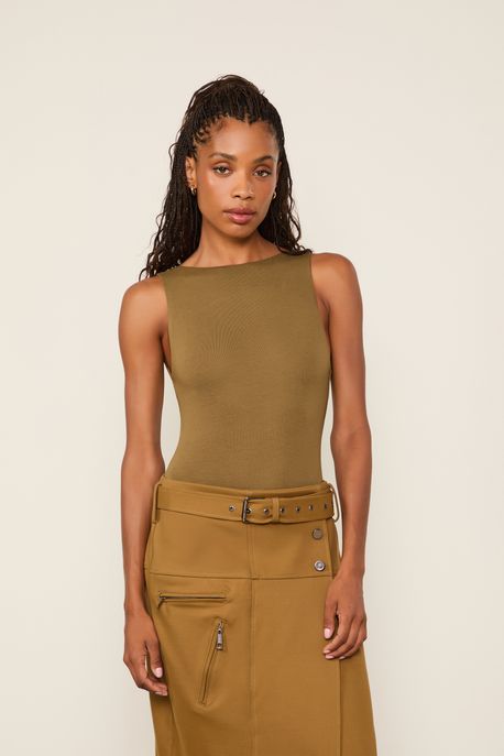 Body De Malha Regata Com Decote Verde Verde Matcha - G