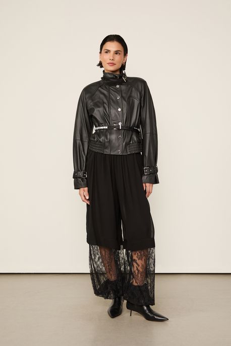 Jaqueta De Couro Bomber Preto - 42