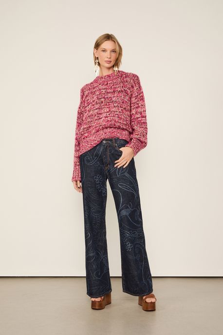 Calça Jeans Laser Paisley Jeans Escuro - 36