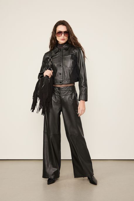 Jaqueta De Couro Mix Jeans Preto - 40