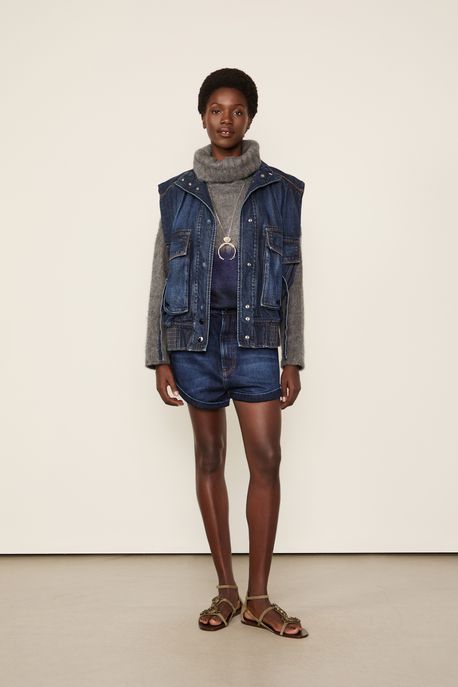 Blusão De Tricot Pull Com Maxi Gola Tie Dye Mescla/ Azul Denin - M