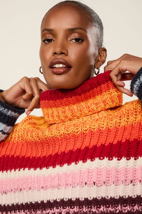 Blusão De Tricot Pull Listras Colors Listra Multicolorida - G