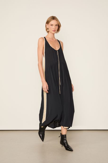 Vestido Midi Preto Com Detalhe Bege Preto Velvet / Bege Sisal / Bege Tofu - 40