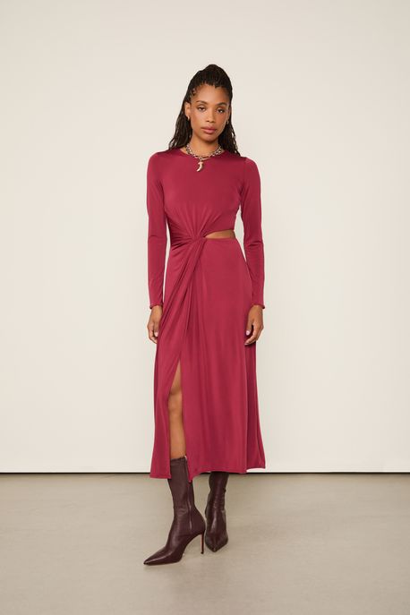 Vestido Jersey Midi Recorte Lateral Vermelho Wing - G