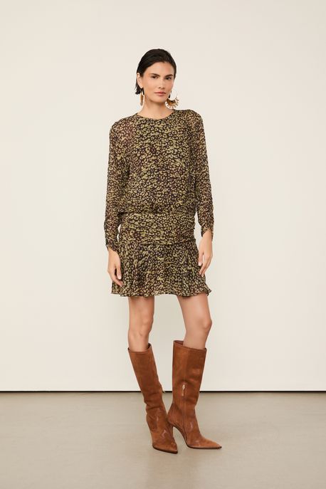 Vestido De Georgette Leve Curto Pala Estampado Est Onca Tina Color - 40