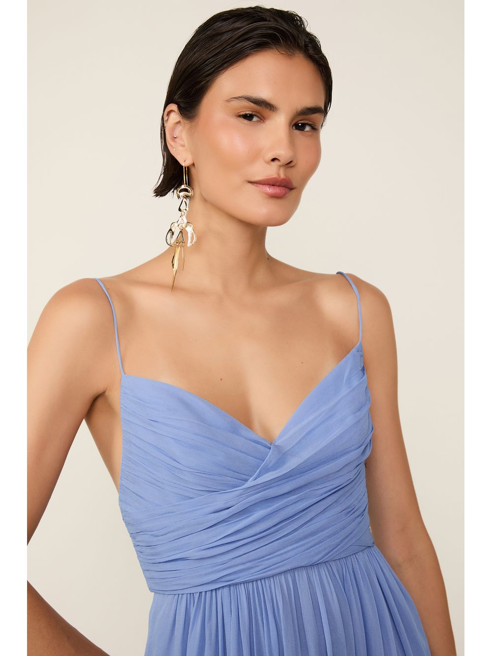 Animale — Vestido De Geogette Leve Longo Azul Fendas