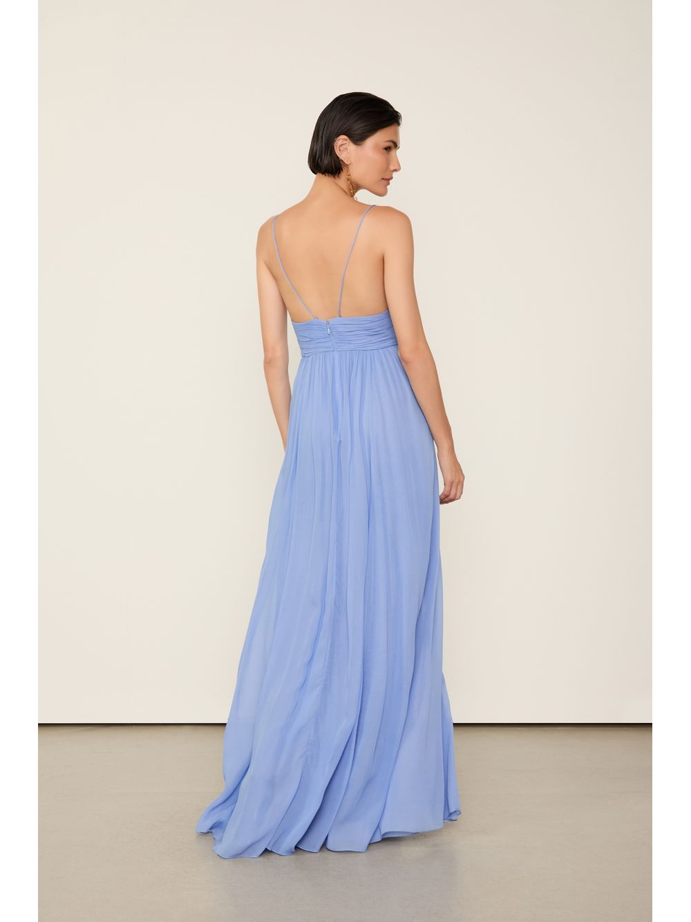 Animale — Vestido De Geogette Leve Longo Azul Fendas