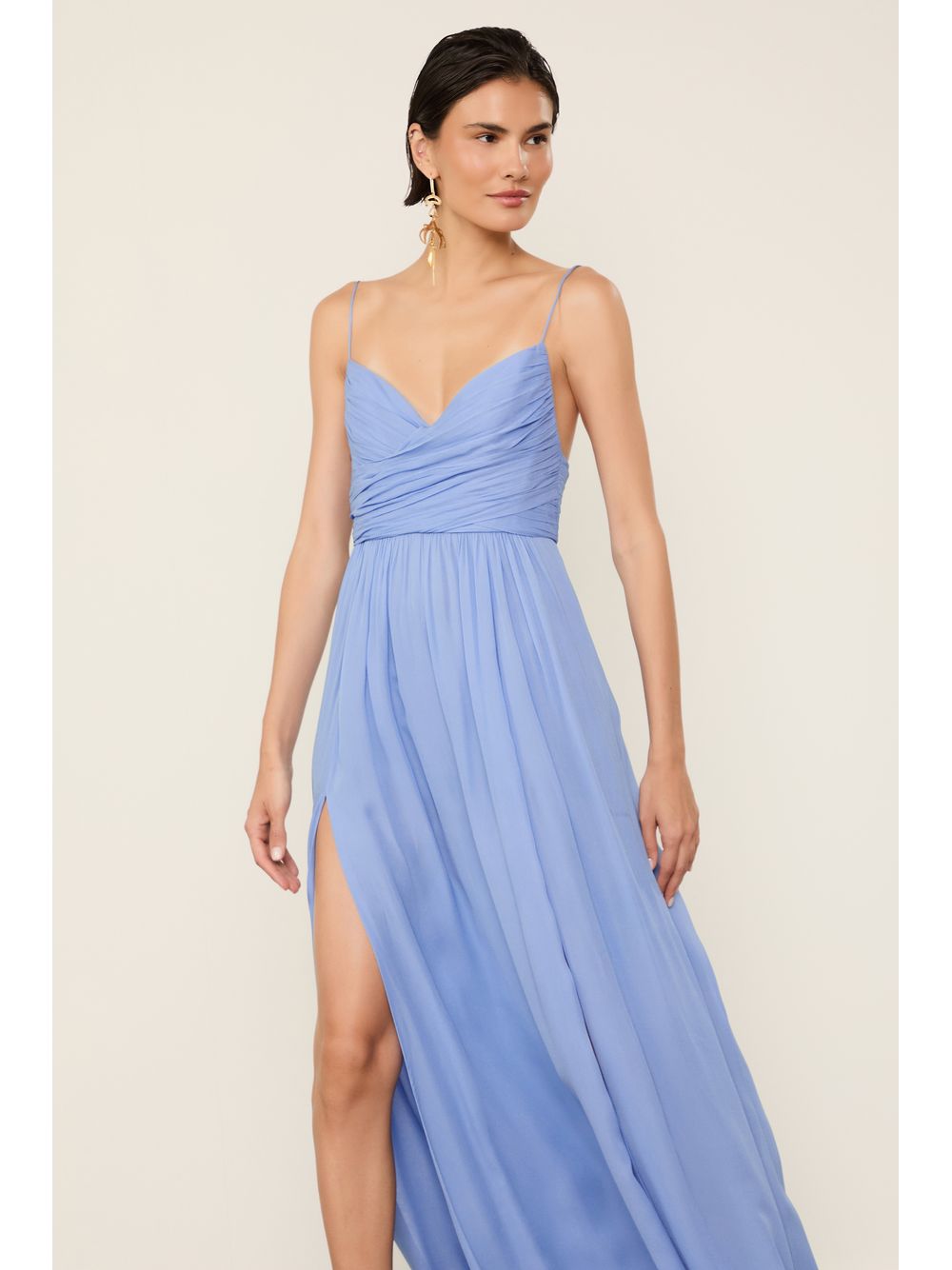 Animale — Vestido De Geogette Leve Longo Azul Fendas