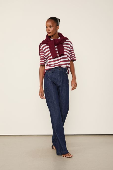 Calça Flare Jeans Cintura Alta Jeans Medio - 38