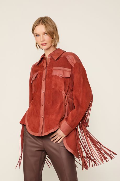 Camisa De Chamois Com Detalhe De Franjas Marrom Dries - P