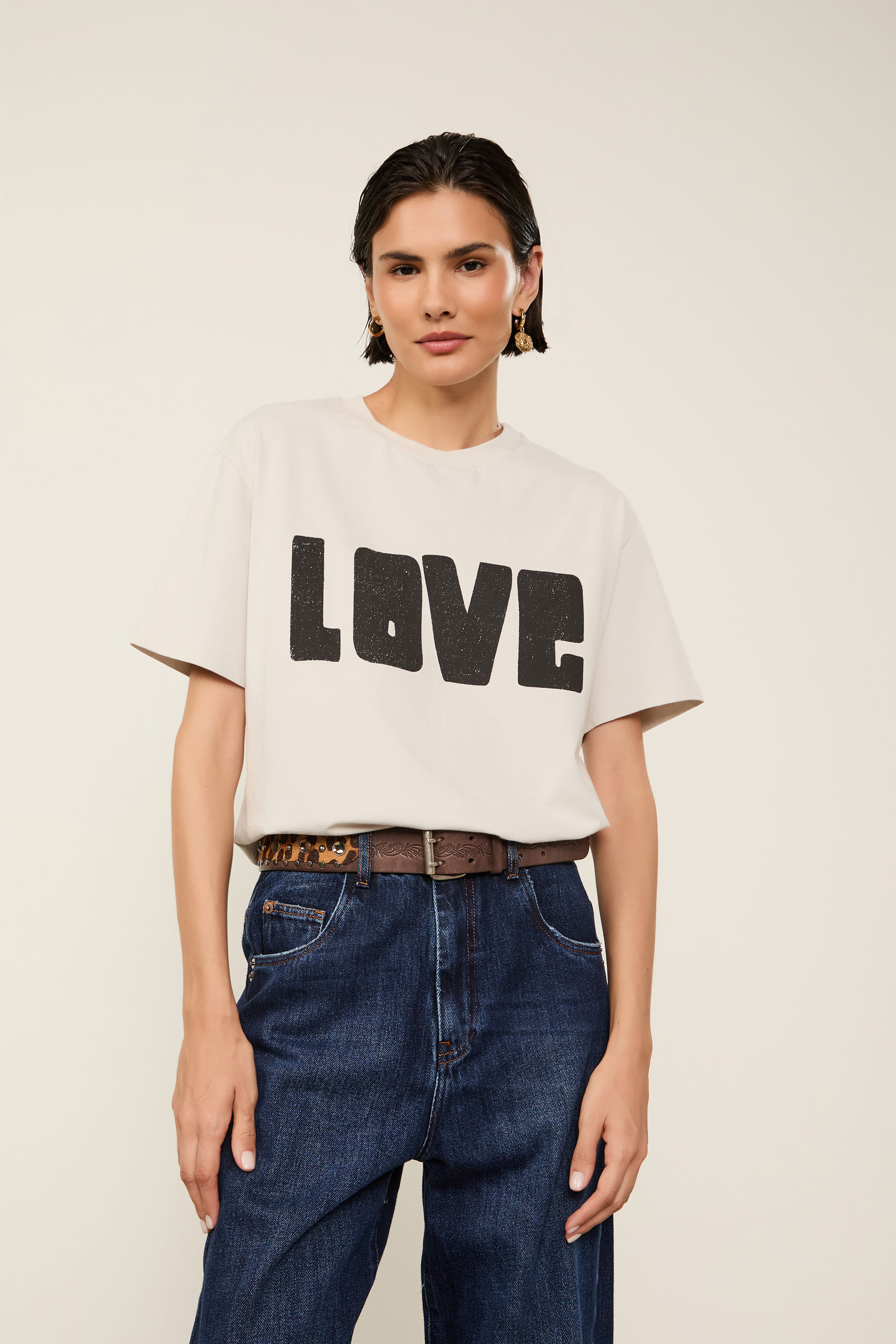 T-Shirt De Malha Fun Love Cinza