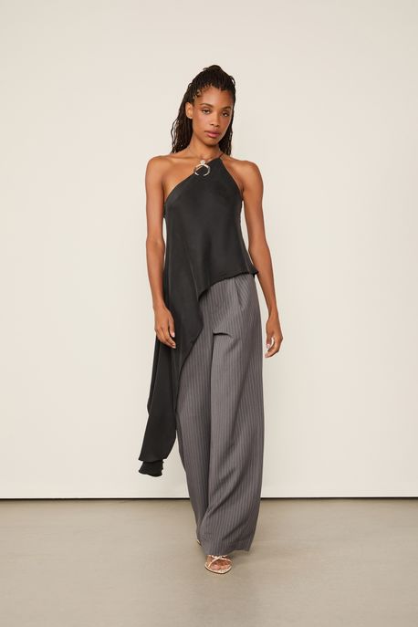 Top De Seda Um Ombro Só Preto Assimétrico Preto - 40