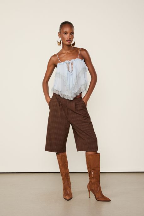 Top De Gorgette Leve De Alcinha Azul Babados Com Renda Azul Fairy - 44