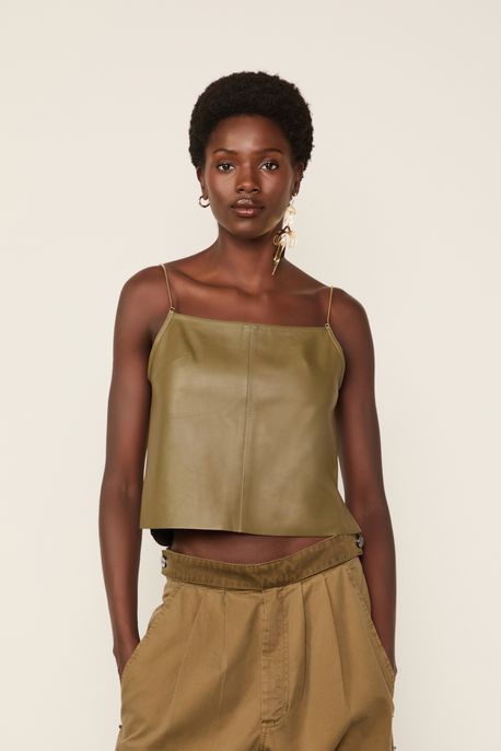 Top De Couro Alca Chain Verde Marche - 36
