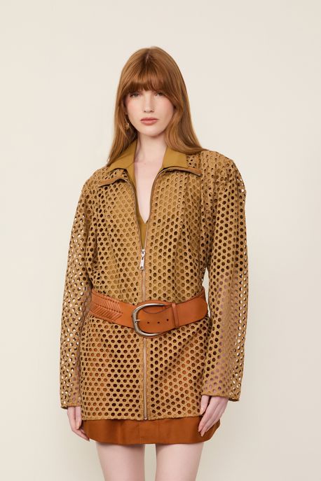 Parka Com Vazados Marrom Sepia Marrom Sepia - M