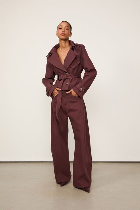 Trenchcoat De Sarja Curto Boho Marrom Boho - PP