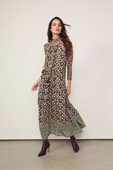 Vestido Midi Estampado Est Bar Liberty Rock Boho e Off - 38