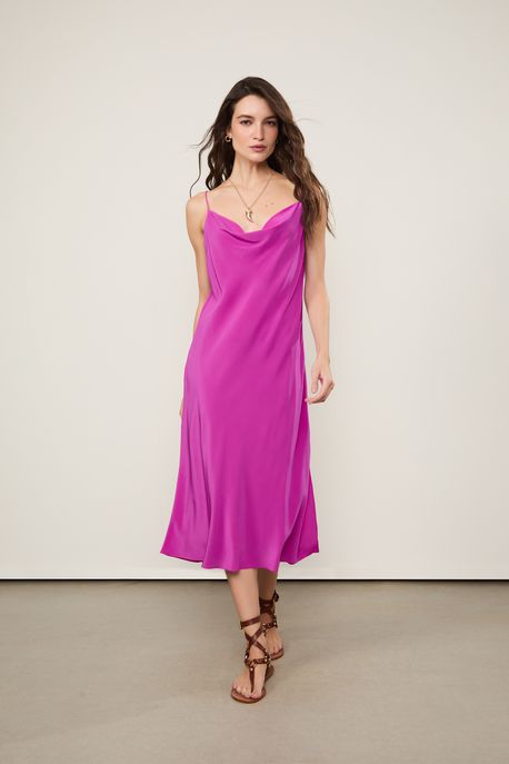 Slip Dress De Seda Rosa Tinta Decote Degagê Rosa Tinta - 36