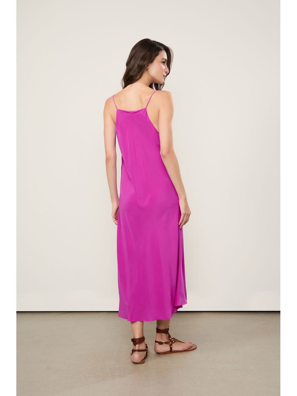Animale — Slip Dress De Seda Rosa Tinta Decote Degagê