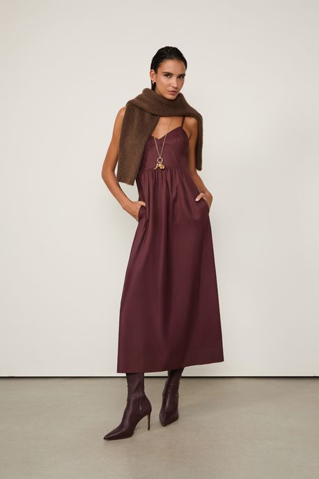 Vestido De Algodão Midi Marrom Boho Marrom Boho - 40