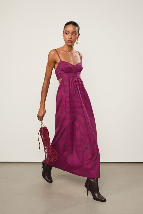 Vestido De Voil De Algodão Recortes Listrado Rosa Listra 21229c Rosa Tinta/Marrom Boho(Lis - 38