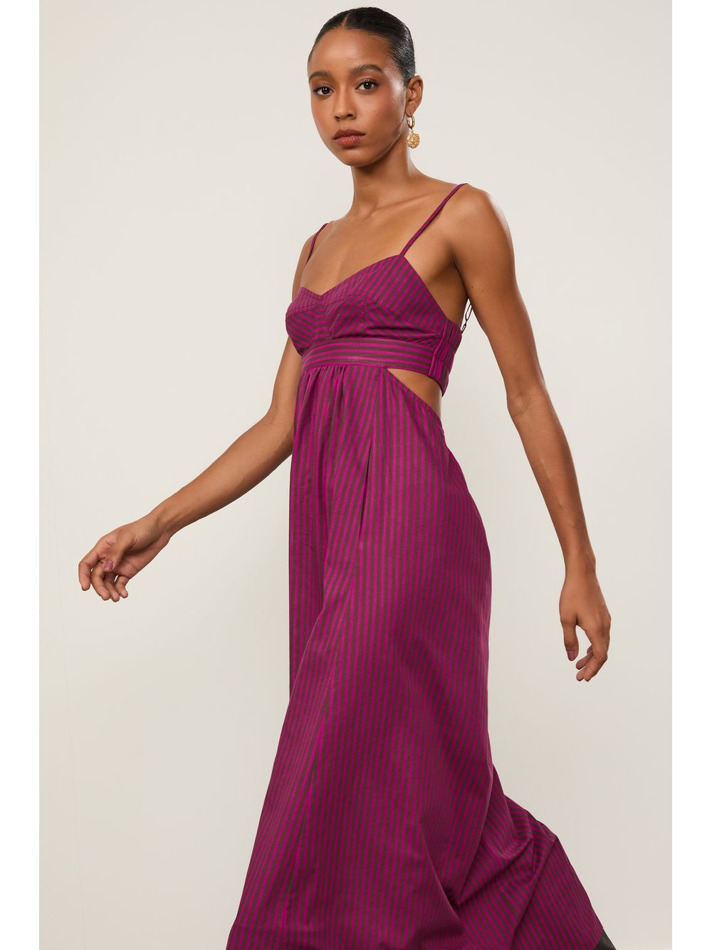 Animale — Vestido De Voil De Algodão Recortes Listrado Rosa