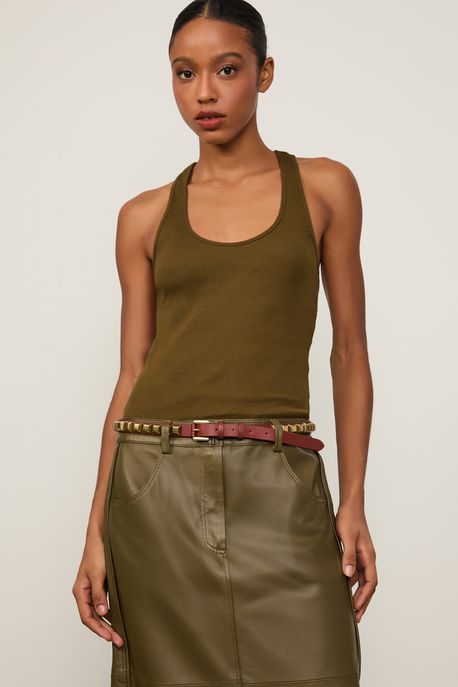 Cinto De Couro Maxi Spike Café - G