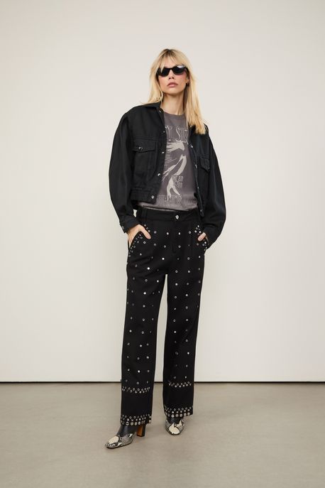 Calça Carrot De Sarja Metal Stud Preto - 40