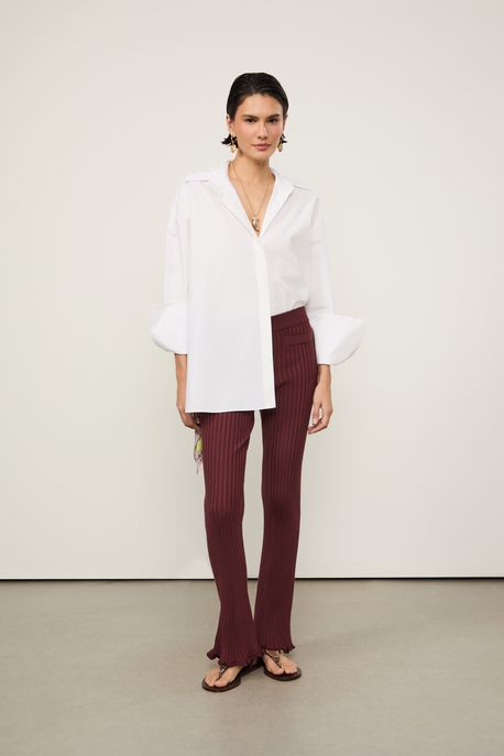 Calça De Tricot Rib Flare Com Detalhe Botões Perna Marrom Boho - P