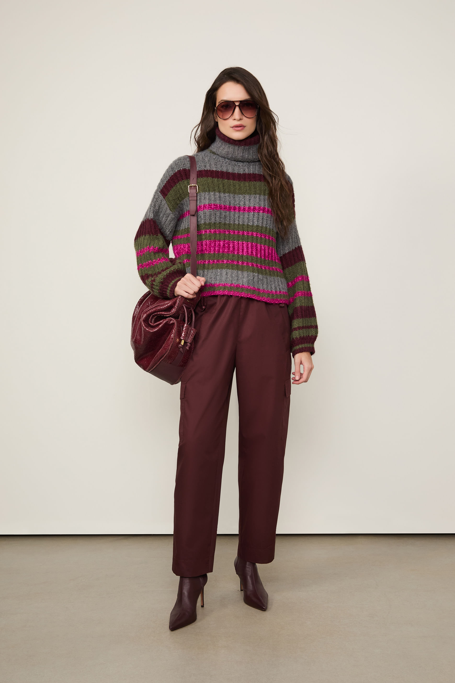 Calça De Algodão Detalhe Stoppers Marrom Boho