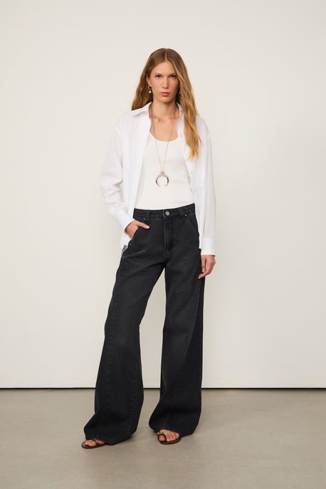 Calça Jeans New Reta Preta Cintura Ba Preto - 40