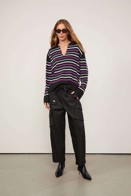 Calça Com Cós De Elástico e Bolsos Preta Preto - 38