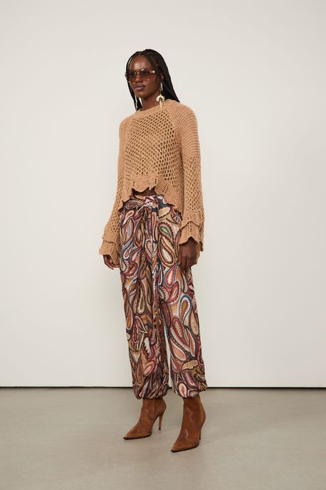 Calça De Georgette Leve Panneaux Estampada Est Paisley Anna Color - 36
