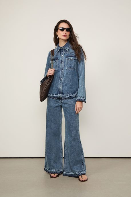 Camisa Jeans Bolsos Folk Jeans Medio - M