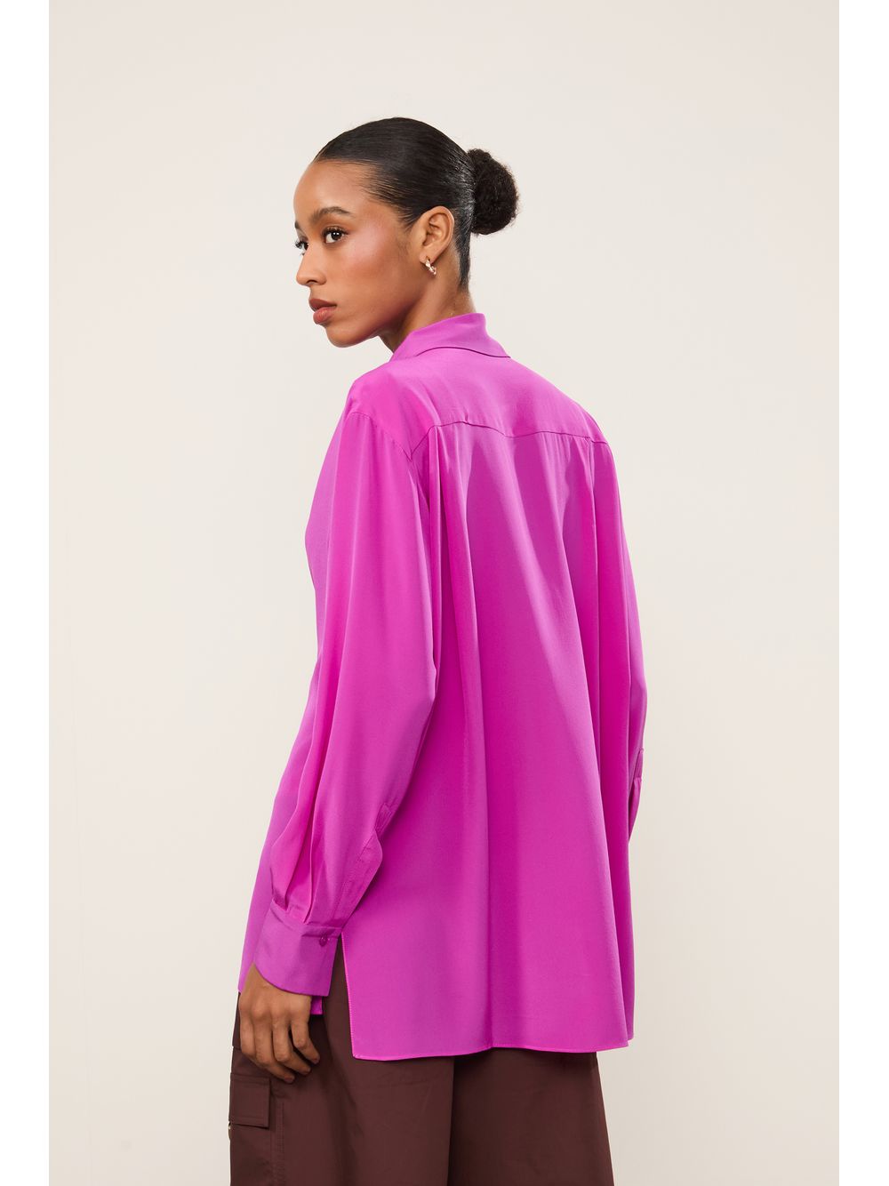 Animale — Camisa De Seda Ampla Rosa Tinta Manga Longa
