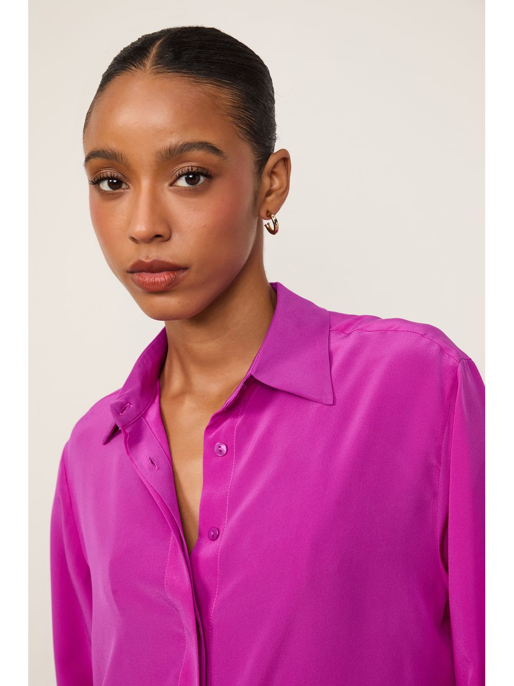 Animale — Camisa De Seda Ampla Rosa Tinta Manga Longa
