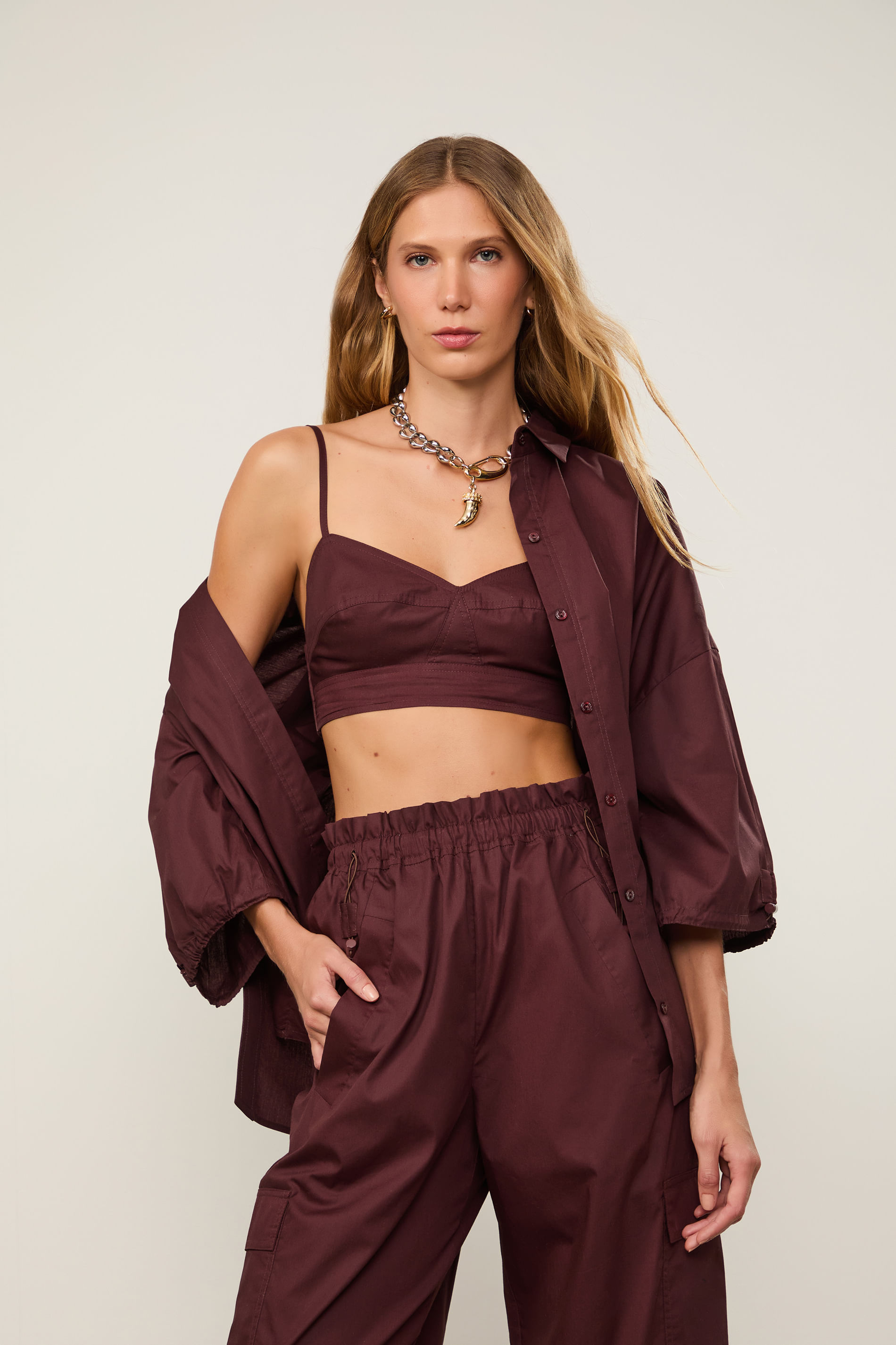 Top De Algodão Recortes Marrom Boho
