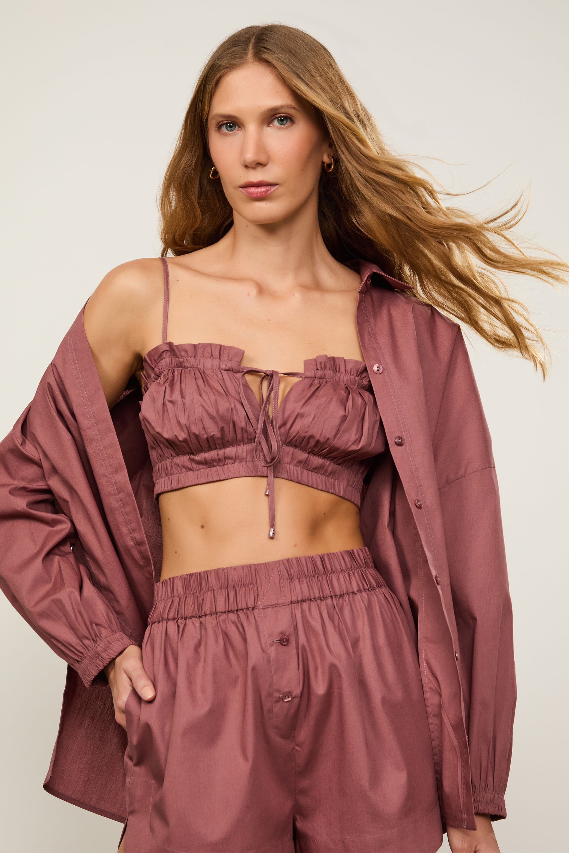 Top De Algodão Casual Marrom Rose